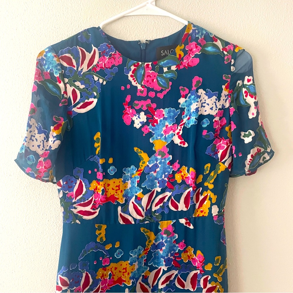 Saloni Luxury Blue Floral Cocktail Gown